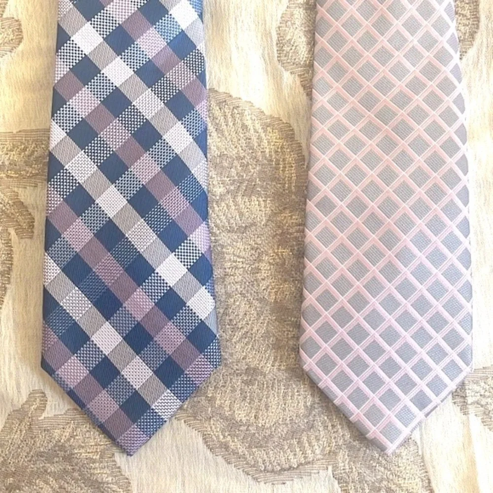 Brand New Michael Kors Set of 2 Ties Checkered Plaid Satin Sheen Business Office